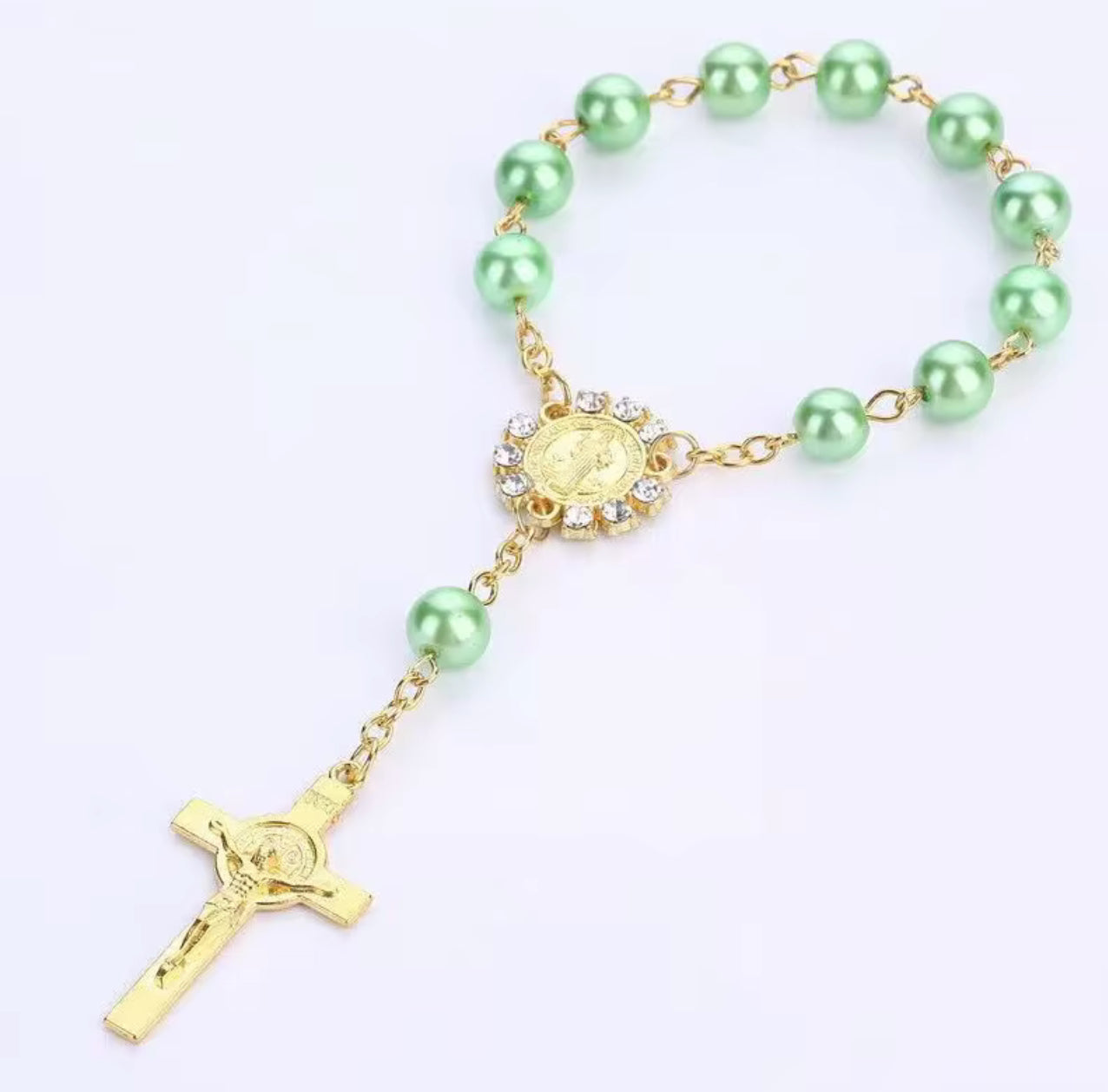 Green Pearled Mini Rosary