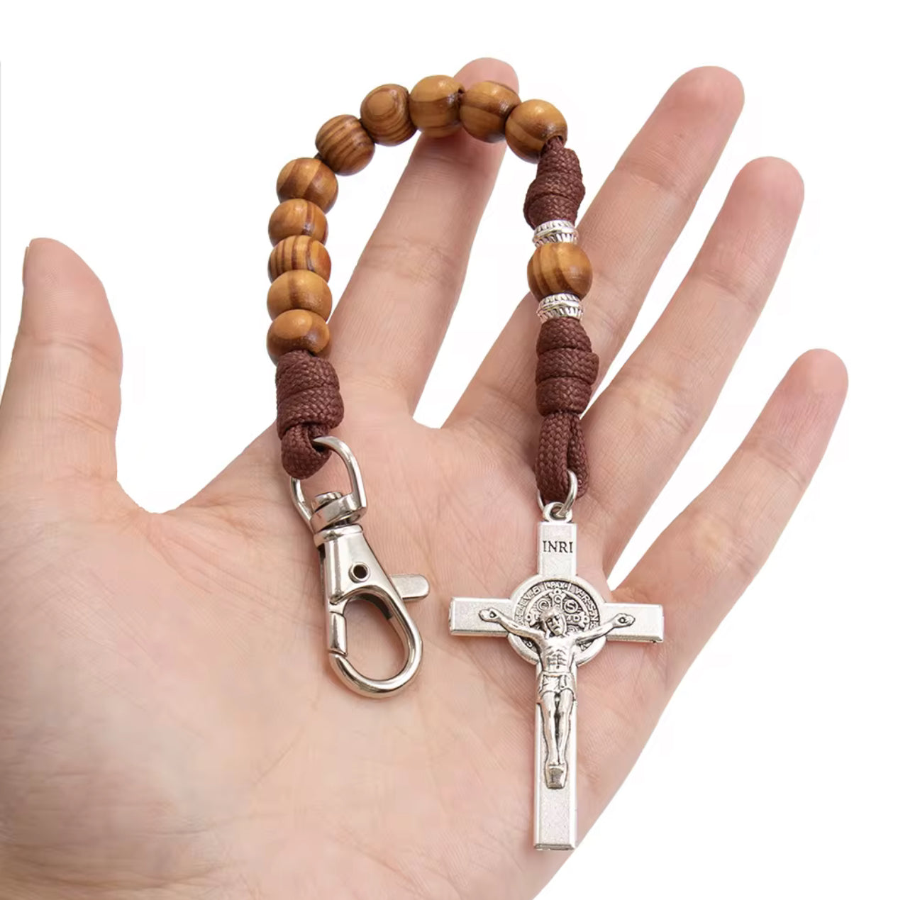 Wooden Bead Rosary Keychain