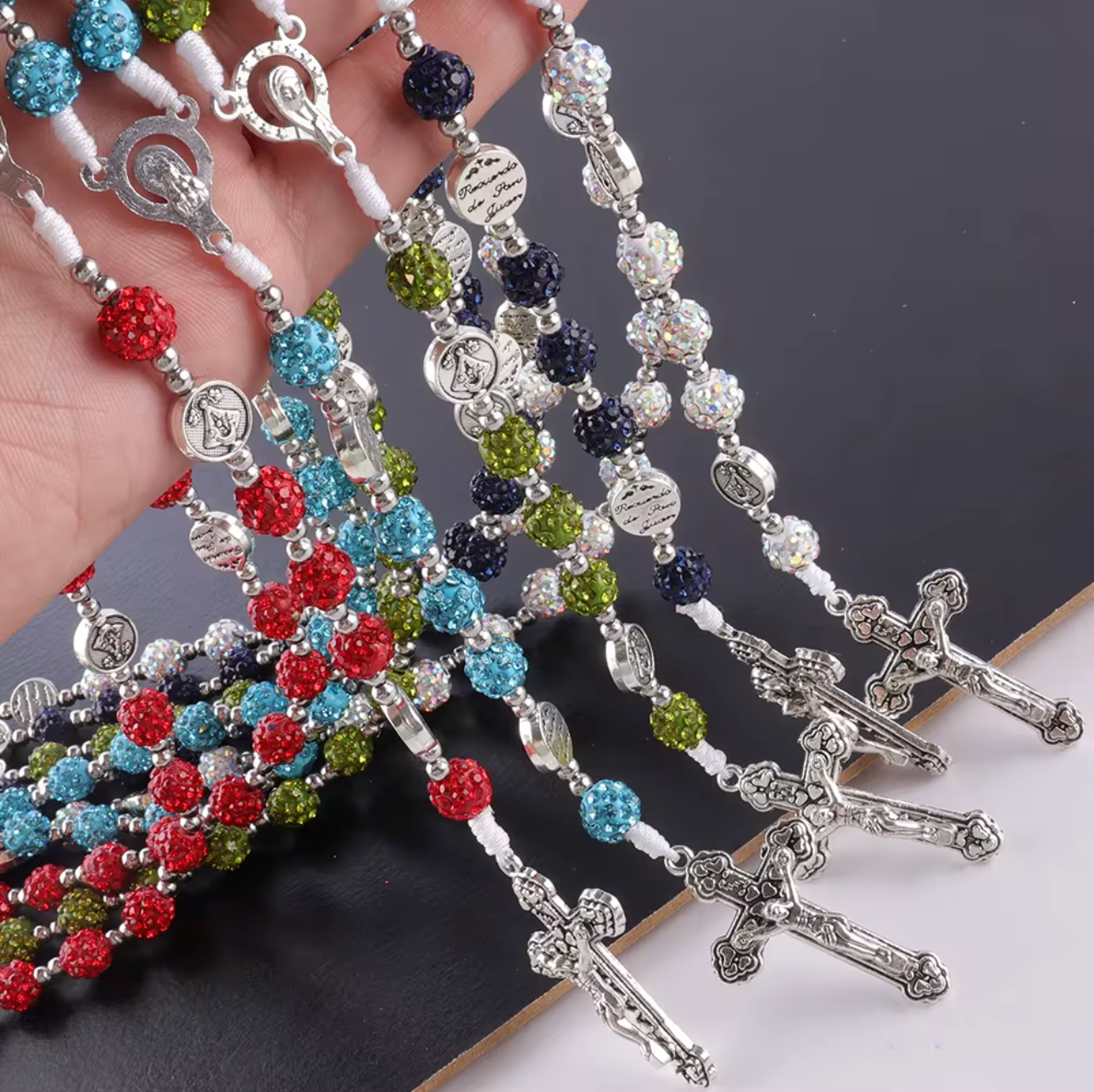 Silver Colorful Beads Rosary