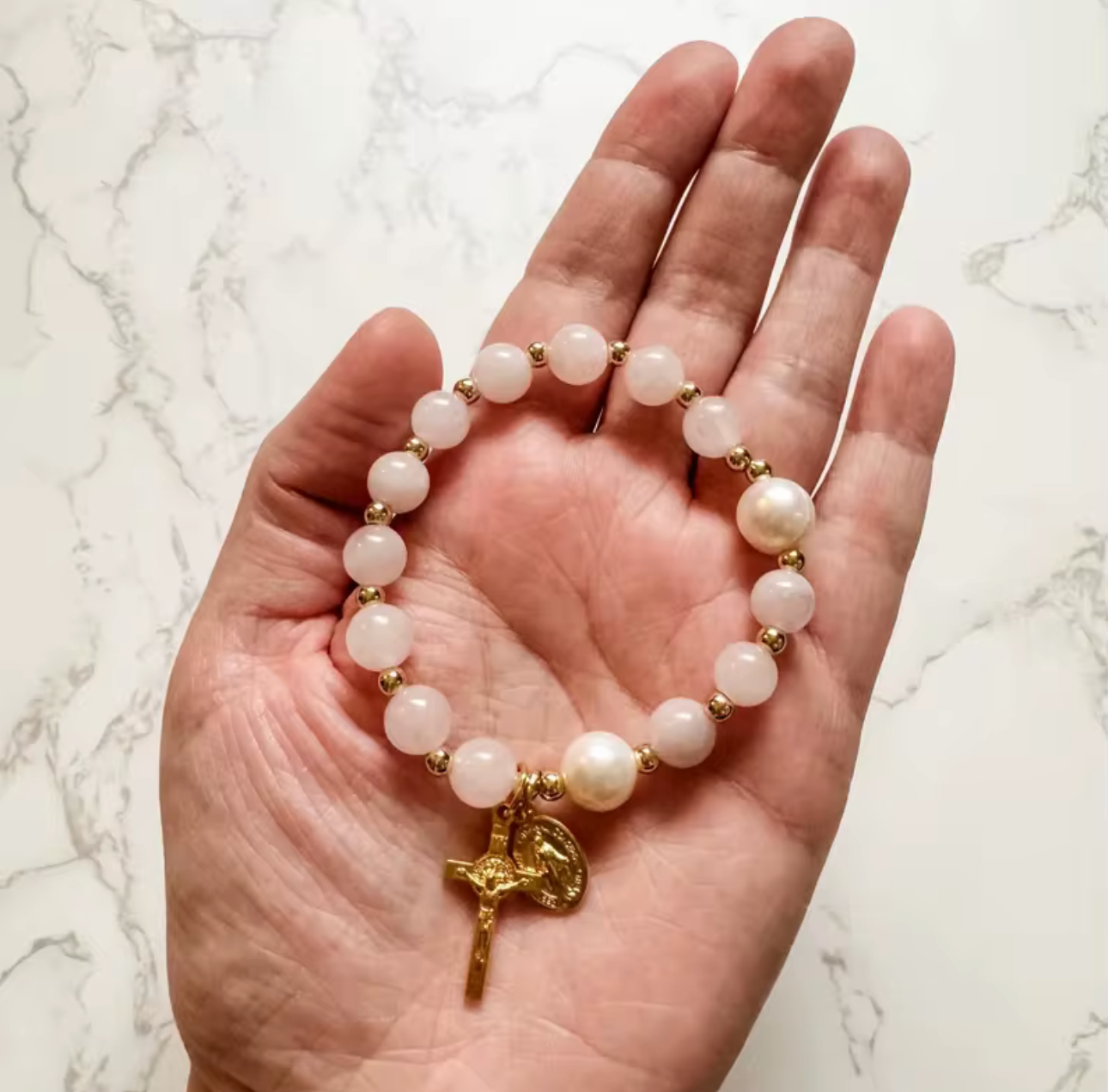 Pink Pearled Mini Rosary Bracelet