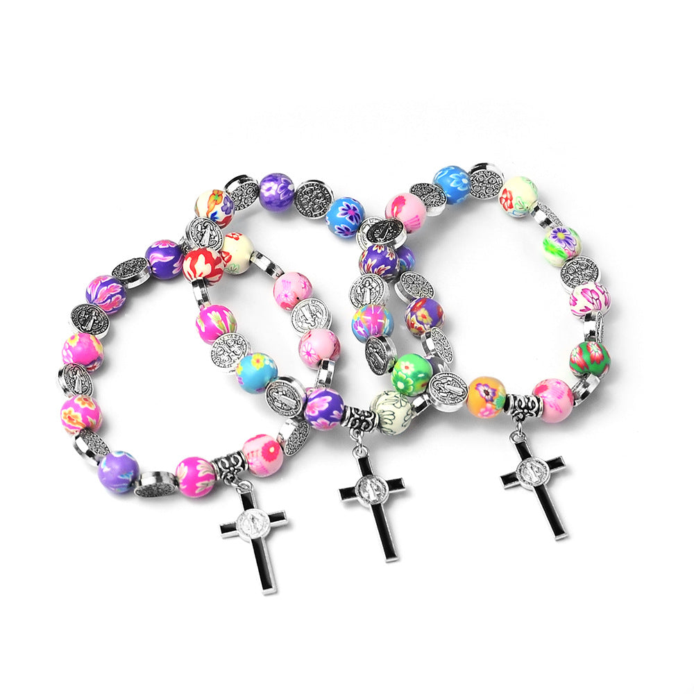 Colored Soft Pottery Cross Beads