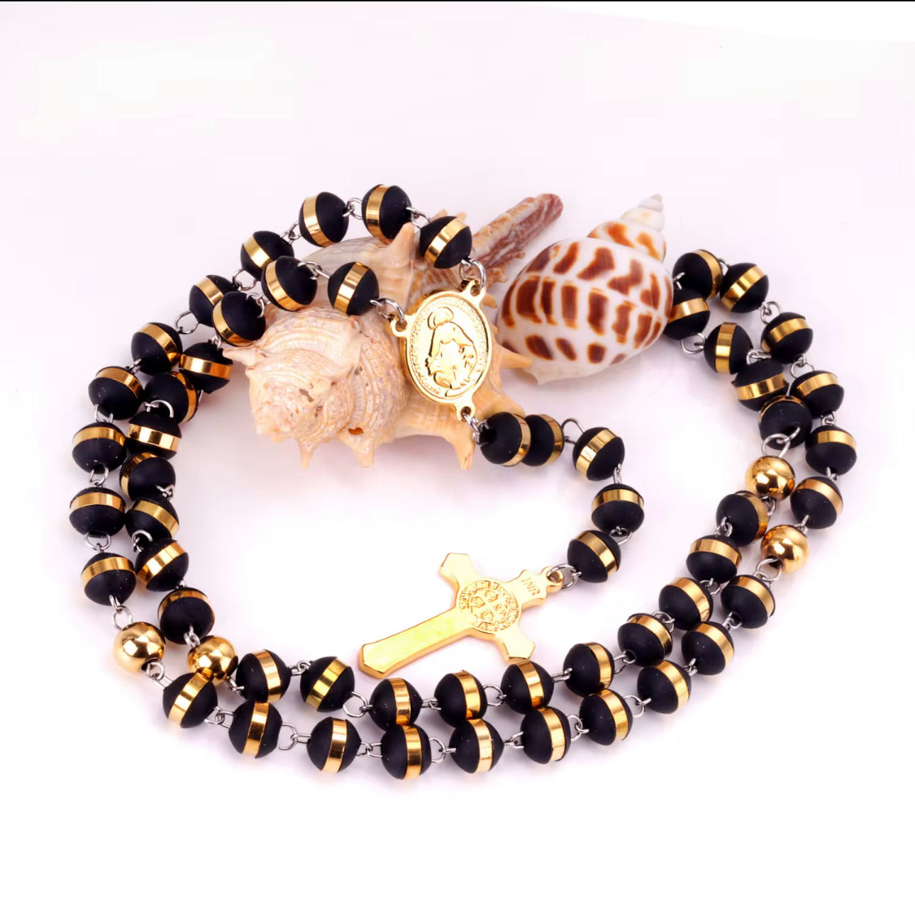 Dark Metal Gold Cross Rosary