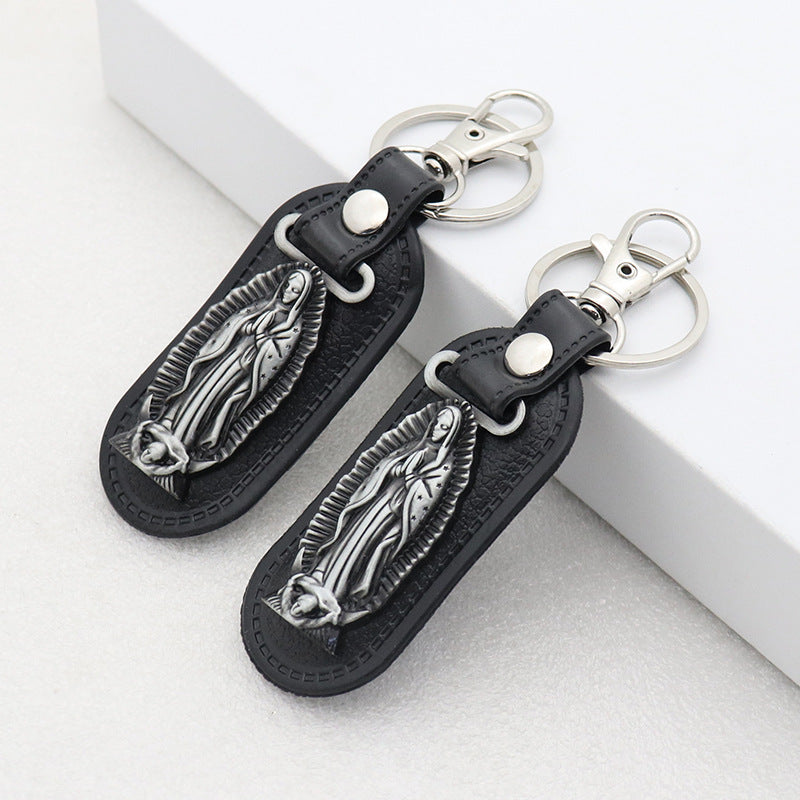 Silver Guadelupe Leather Keychain