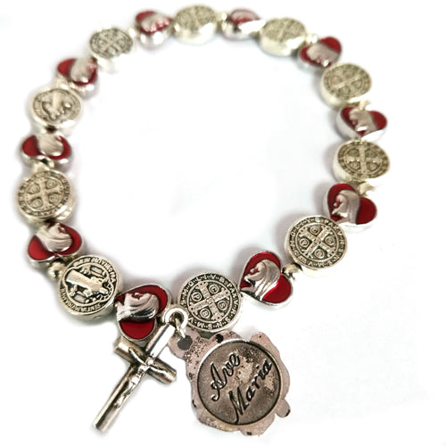 St. Benedict Medal and Red Heart Shaped Medal Bracelet